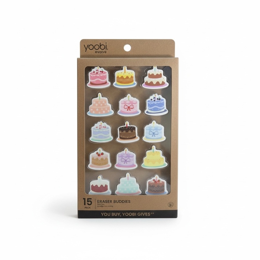 Yoobi Evolve Eraser Buddies 15 Pack Cake Shaped Novelty Erasers Assorted Sweets